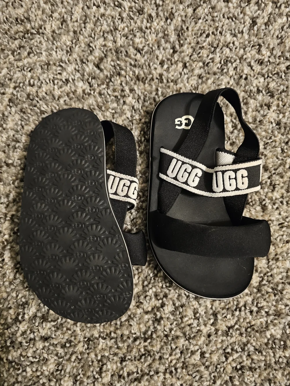 UGG Kids' Black Logo Strap Sandals